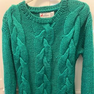 Vintage 80s Green Cable Knit Braided Sweater